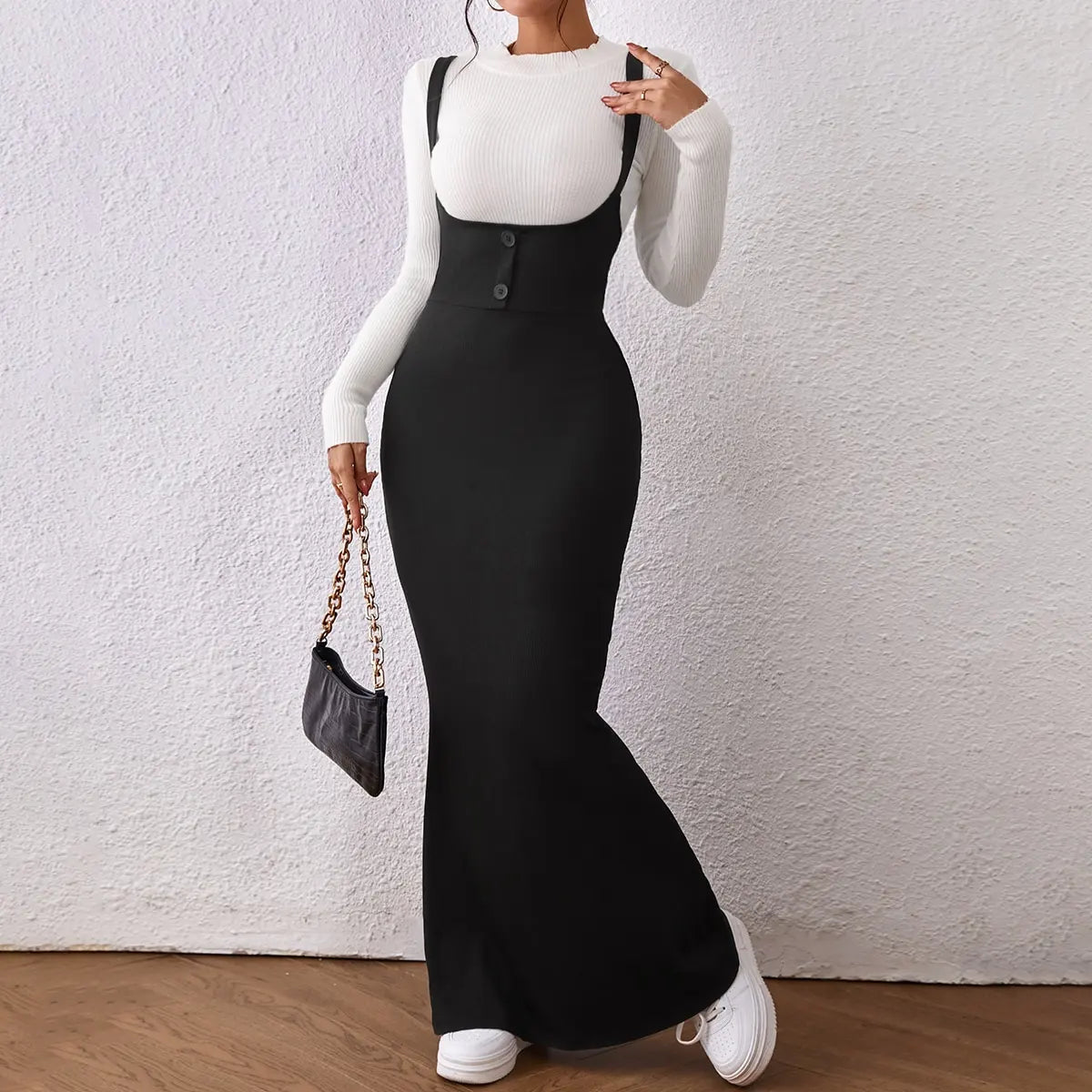 New fall/winter suspenders Fishtail dress Spice slim little mother Stepmother wrapped hip skirt women's ultra long dress