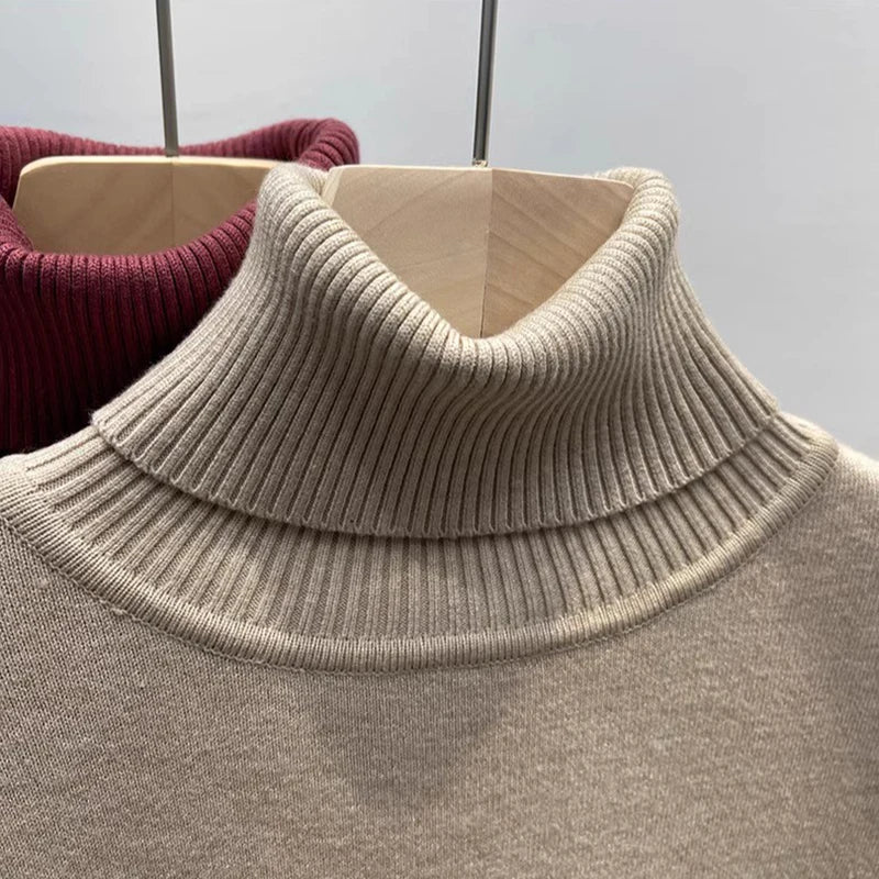 Thicken Velvet Turtleneck Sweater Women Korean Fashion Lined Warm Sueter Knitted Pullover Slim Top Winter Jersey Knitwear Jumper